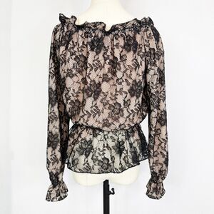 Victor Costa | Off Shoulder Black Lace Peasant Peplum Top | Sz M